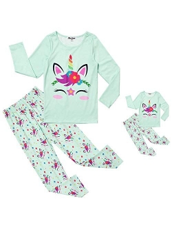 Matching Dolls & Girls Pajamas Unicorn Pjs Set Kids Cotton Sleepwear Pyjama