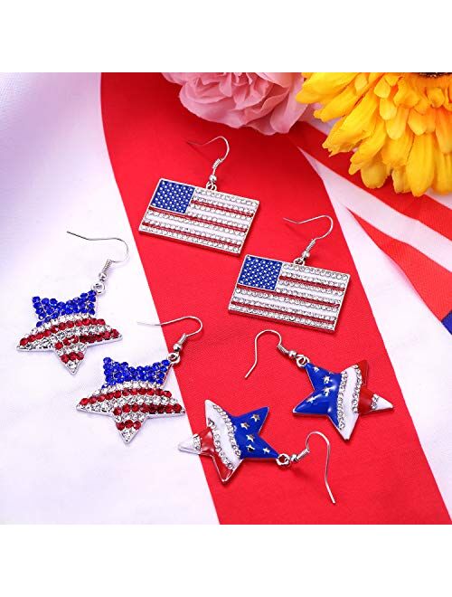 6 Pairs American Flag Earrings 4th of July Earrings Drop Patriotic Star Heart Shape Earring Independence Day Gift Jewelry Accessory