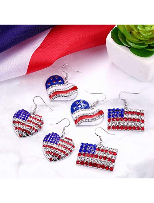 6 Pairs American Flag Earrings 4th of July Earrings Drop Patriotic Star Heart Shape Earring Independence Day Gift Jewelry Accessory