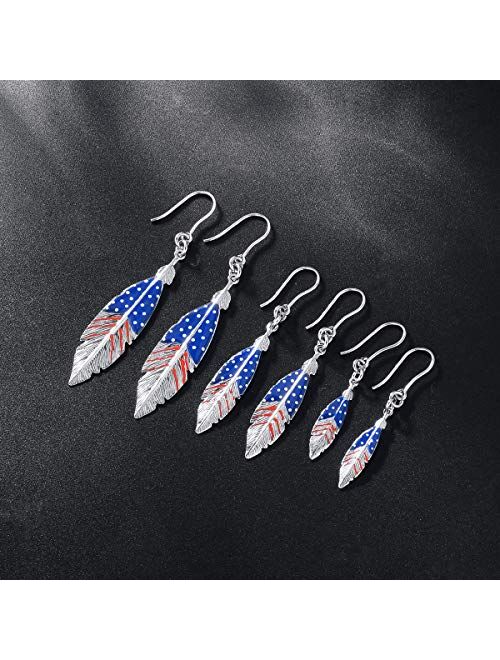 GiftsFromTheHeart 925 Sterling Silver Feather Earrings US flag Size L - Handmade in Italy