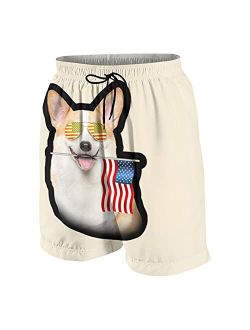 Corgi American Flag Patriotic Sunglasses Beach Swim Trunks Teen Boys Board Shorts Quick Dry