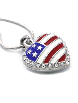 Soulbreezecollection Patriotic Red White Blue American USA US Flag Star Necklace Pendant Rhinestones 4th of July Jewelry