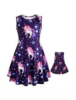 JESKIDS Doll and Girls Matching Outfits Unicorn Dress Sleeveless Sundress 18" Doll 3-9 Years