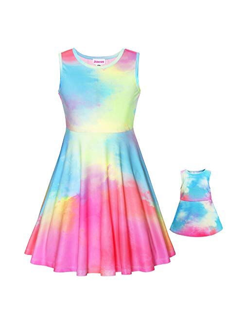 JESKIDS Doll and Girls Matching Outfits Unicorn Dress Sleeveless Sundress 18" Doll 3-9 Years