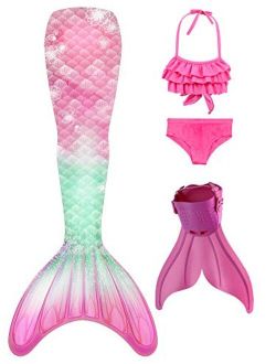 Mermaid Tail Swimsuit with Monofin Girls Boys Swimwear Bikini Set