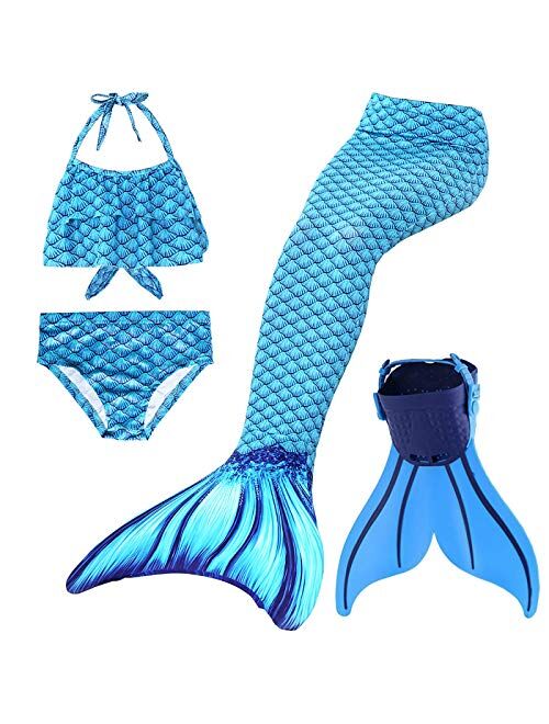 Mermaid Tail Swimsuit with Monofin Girls Boys Swimwear Bikini Set