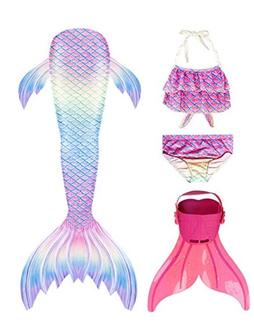 Mermaid Tail Swimsuit with Monofin Girls Boys Swimwear Bikini Set