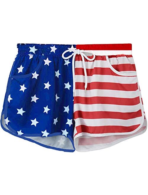 Roshop Women's Flag Star Striped Summer Shorts