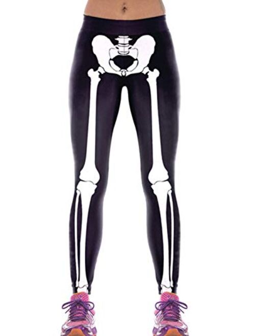 GRACIN Womens 3D Printed Graphic Leggings, Halloween Fun Design Workout Stretch Pants Various Designs