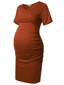 GINKANA Maternity Bodycon Dress Short Sleeve Ruched Sides Casual Pregnancy Clothes