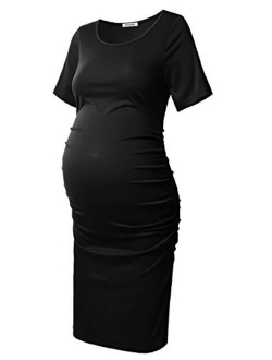 GINKANA Maternity Bodycon Dress Short Sleeve Ruched Sides Casual Pregnancy Clothes