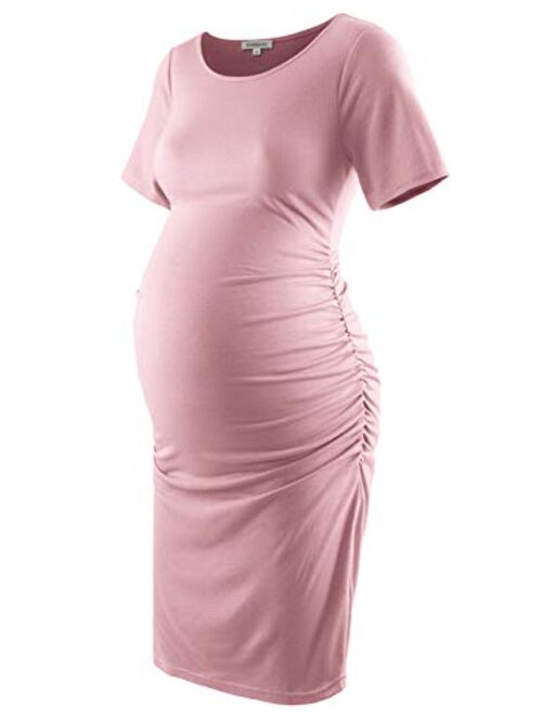 GINKANA Maternity Bodycon Dress Short Sleeve Ruched Sides Casual Pregnancy Clothes