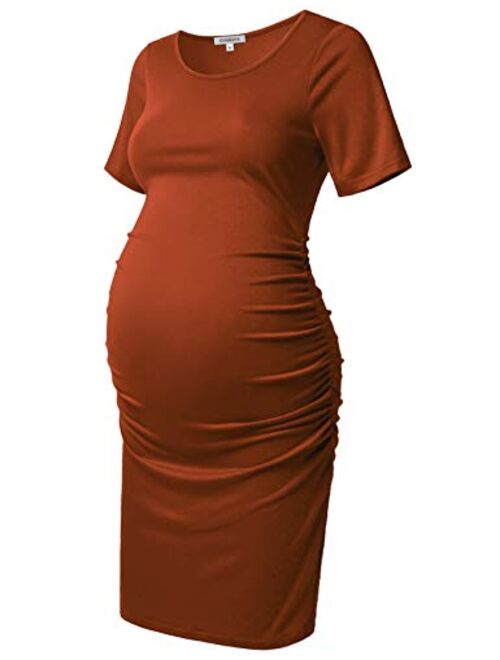 GINKANA Maternity Bodycon Dress Short Sleeve Ruched Sides Casual Pregnancy Clothes