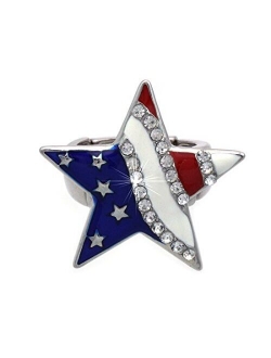 cocojewelry 4th of July American Flag Heart Star Stretch Resizable Band Cocktail Ring