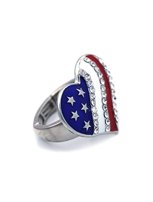 cocojewelry 4th of July American Flag Heart Star Stretch Resizable Band Cocktail Ring