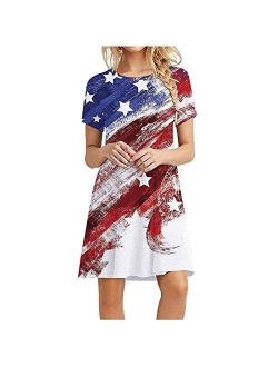 Women's American Flag Print Dress Summer Casual Patriotic Crewneck Cami Dress Loose Comfy Independence Day Sundress