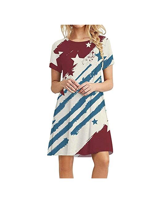 Women's American Flag Print Dress Summer Casual Patriotic Crewneck Cami Dress Loose Comfy Independence Day Sundress