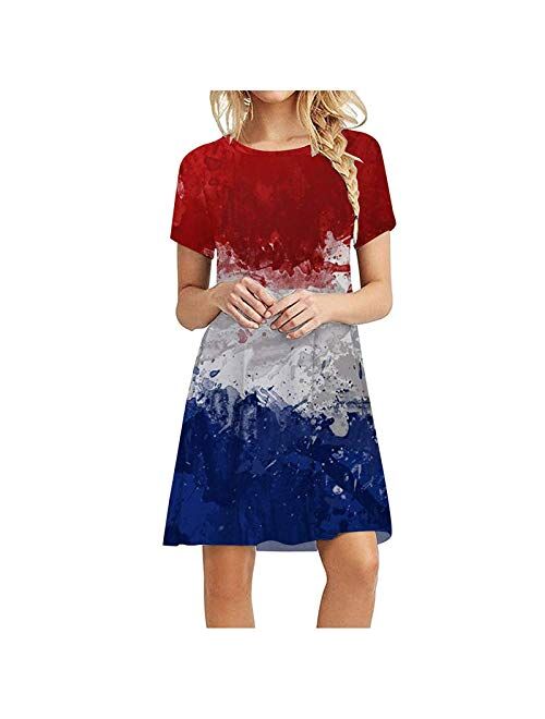 Women's American Flag Print Dress Summer Casual Patriotic Crewneck Cami Dress Loose Comfy Independence Day Sundress