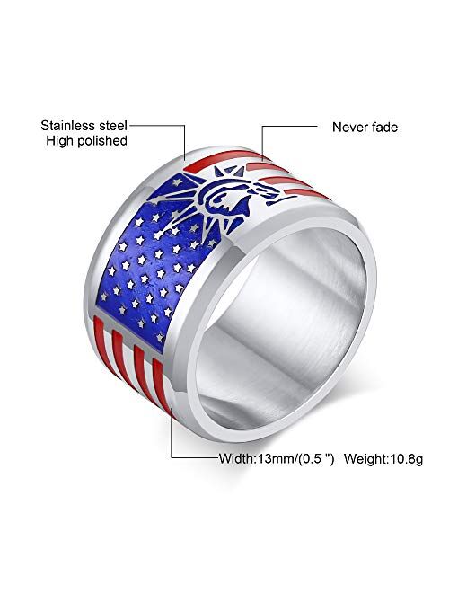 Hisatan Patriotic Jewelry American Flag Biker Ring,Statue of Liberty Flag Band for Men,Travel Transportation Destination Jewelry,His Gifts