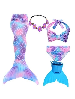 Fishtailfun Mermaid Swimsuit Costume Cosplay Mermaid for Swimming for Girls, Princess Bikini Set