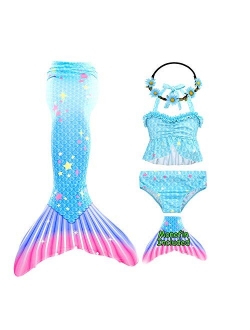 Fishtailfun Mermaid Swimsuit Costume Cosplay Mermaid for Swimming for Girls, Princess Bikini Set