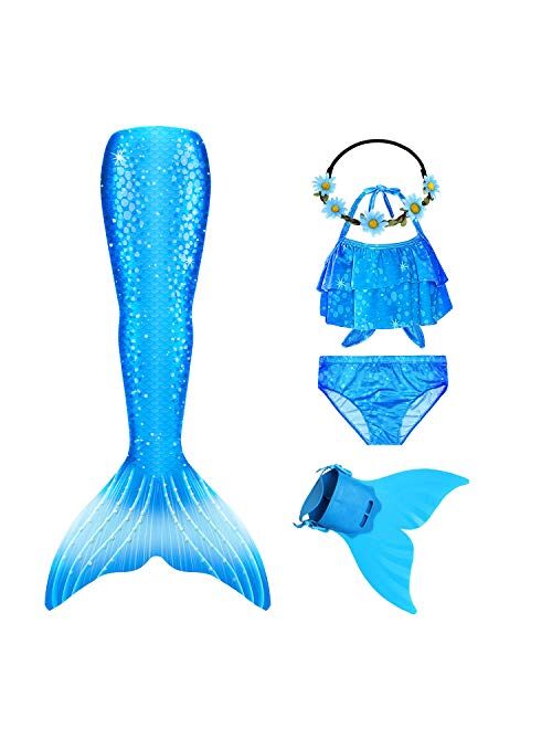 Fishtailfun Mermaid Swimsuit Costume Cosplay Mermaid for Swimming for Girls, Princess Bikini Set