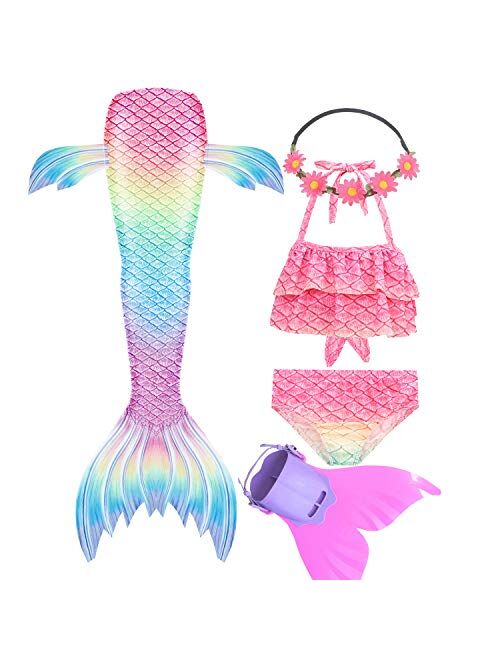 Fishtailfun Mermaid Swimsuit Costume Cosplay Mermaid for Swimming for Girls, Princess Bikini Set