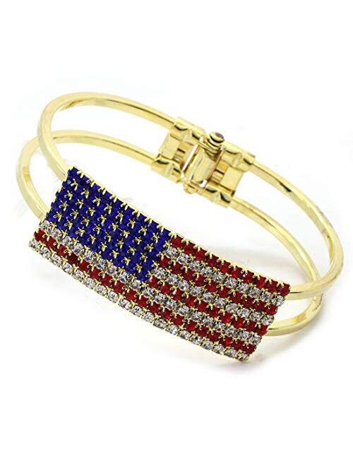 cocojewelry 4th of July USA American Flag Patriotic Red Blue Bangle Cuff Bracelet