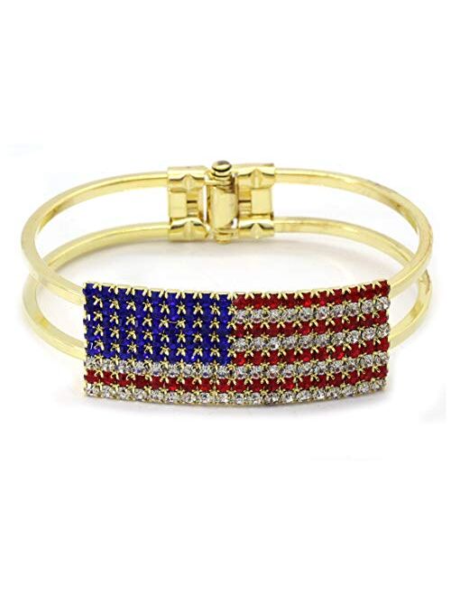 cocojewelry 4th of July USA American Flag Patriotic Red Blue Bangle Cuff Bracelet