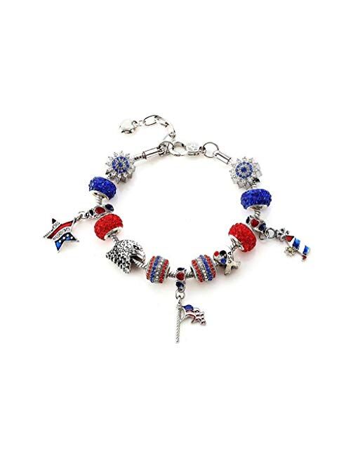 NOVADAB Patriotic Shamballa Charm Bracelet