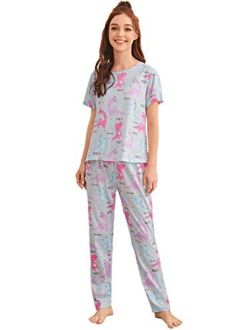 Women's Cute Printed Pajama Set Short Sleeve Top and Pants with Eye Mask