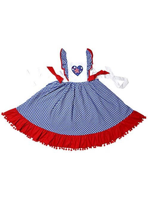 Angeline Baby Girls July 4th Independence Memorial Day Patriotic Red White Blue Embroidery Machine Smocked Dresses