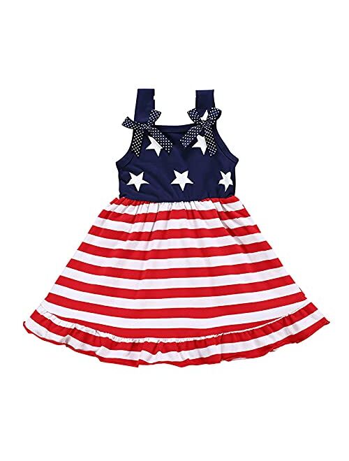 LYSMuch Toddler Kids Baby Girls 4th of July Outfit American Flag Dress Stars Striped Straps Princess Beach Sundress