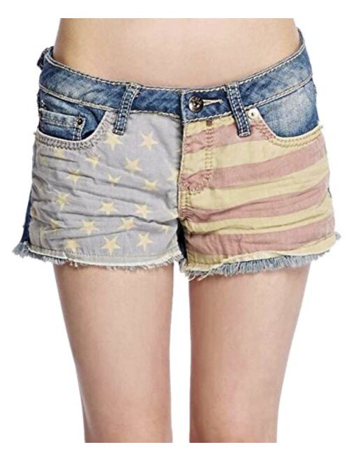 YMI Womens/Junior Patriotic Denim Shorts Frayed Hem