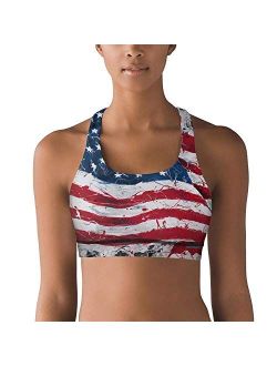 YEASHEER Women Seamless Racerback Sports Bra Removable Pads American Flag Yoga Bra Workout Gym Activewear