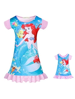 Girls Mermaid Princess Dress Baby Toddler Summer Cartoon Casual Short Sleeve