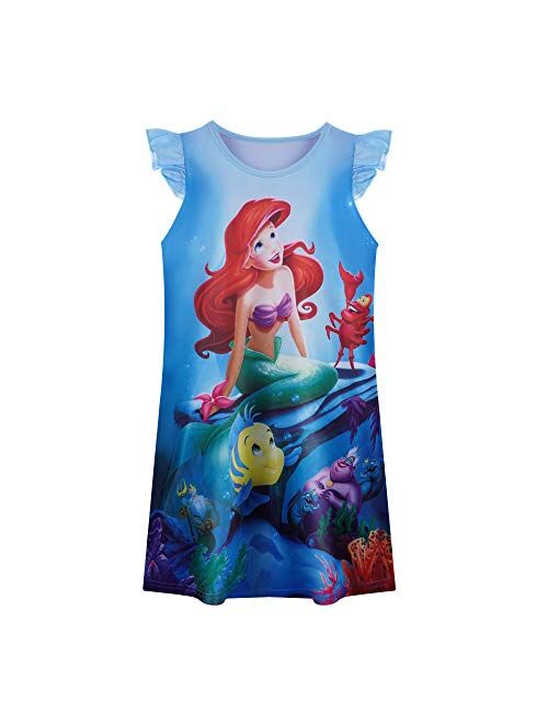 Girls Mermaid Princess Dress Baby Toddler Summer Cartoon Casual Short Sleeve