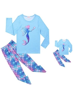 QPANCY Matching Girls&Dolls Pjs Set Kids Pajamas Long Sleeve Fall Winter Sleepwear