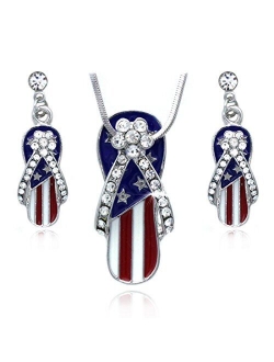 cocojewelry 4th of July American Flag Flip Flop Sandal Earrings Necklace Set