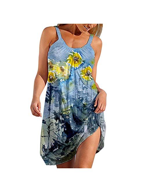 Oiumov Summer Dresses for Women Beach American Flag Patriotic Cute Dress Sundress Sleeveless Casual Boho Tank Dress