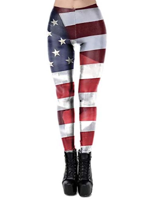 VSVO Women's Patriotic USA Flag Legging Elastic Waist Tights