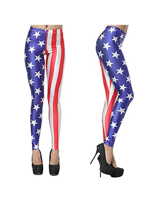 QZUnique Women's Digital Flag Pattern Sexy Elastic Leggings Yoga Pants