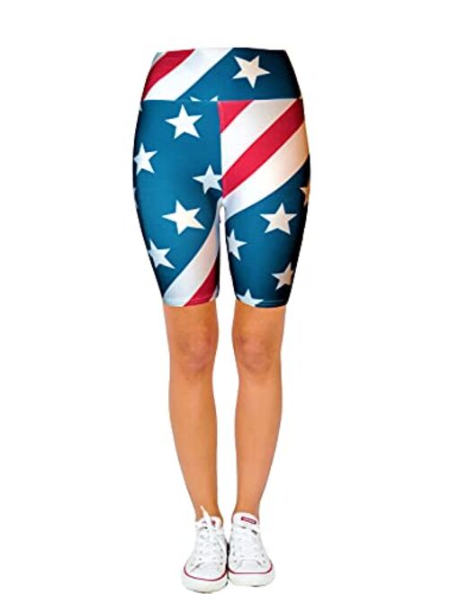 FunLeggings Patriotic Running Shorts with Stars & Stripes, Red, White and Blue, USA Print