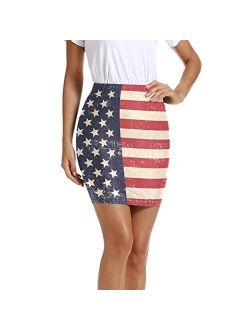 LUPINZ Women’s Stretchy Fitted Mini Skirt Patriotic Background Bodycon Above The Knee