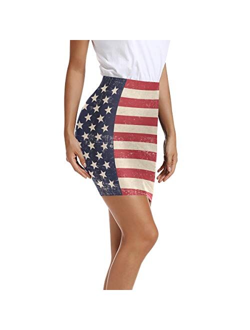 LUPINZ Women’s Stretchy Fitted Mini Skirt Patriotic Background Bodycon Above The Knee