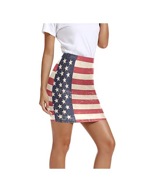 LUPINZ Women’s Stretchy Fitted Mini Skirt Patriotic Background Bodycon Above The Knee