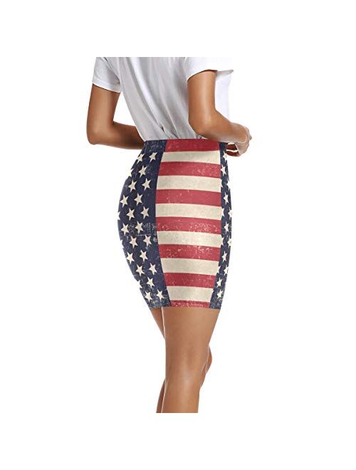 LUPINZ Women’s Stretchy Fitted Mini Skirt Patriotic Background Bodycon Above The Knee