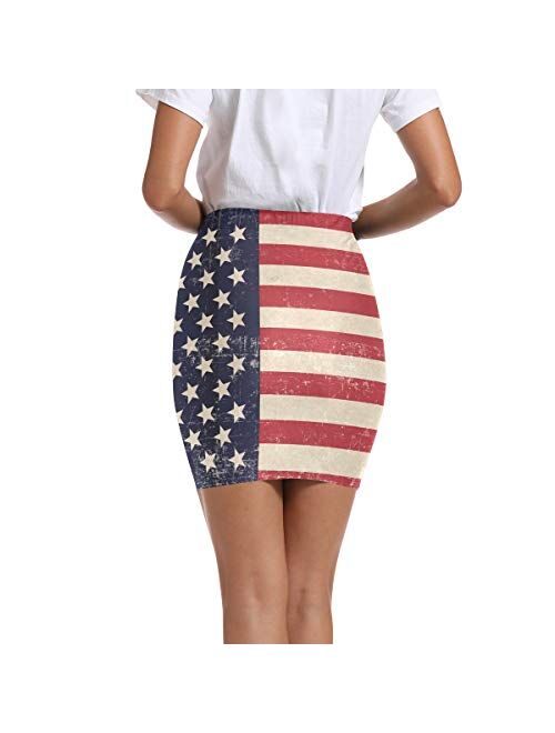 LUPINZ Women’s Stretchy Fitted Mini Skirt Patriotic Background Bodycon Above The Knee