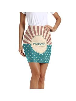 LUPINZ Women’s Stretchy Fitted Mini Skirt Patriotic American Background Bodycon Above The Knee