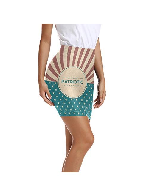 LUPINZ Women’s Stretchy Fitted Mini Skirt Patriotic American Background Bodycon Above The Knee